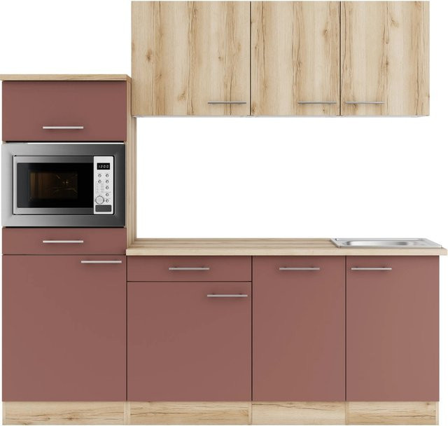 OPTIFIT Küchenzeile Livorno290/Bari407 in Wildeiche Nachbildung und Rostrot, Breite: 210 cm, Tiefe: 55 cm - Bild 1