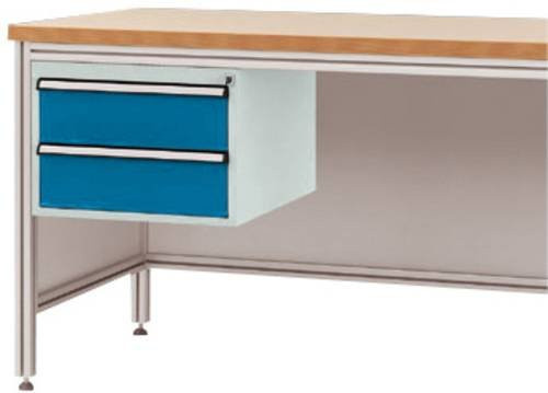 Manuflex ZB4525.0002 Gehäuse-Unterbau für ALU-Arbeitstische in Grau und Blau mit 2 Schubfächern, Nutzhöhe: 300 mm, für Tischtiefe: 600 mm - Bild 1