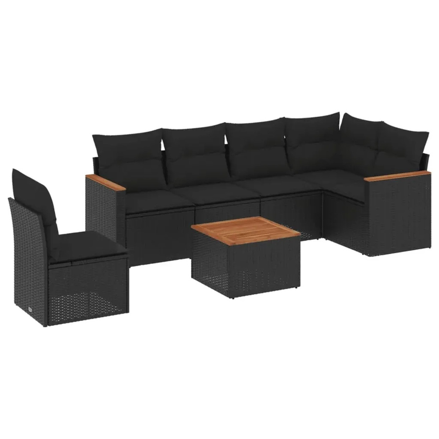 vidaXL 7-teilige Garten-Sofagarnitur in L-Form aus schwarzem Poly-Rattan mit Kissen und pulverbeschichtetem Stahlgestell - Bild 2