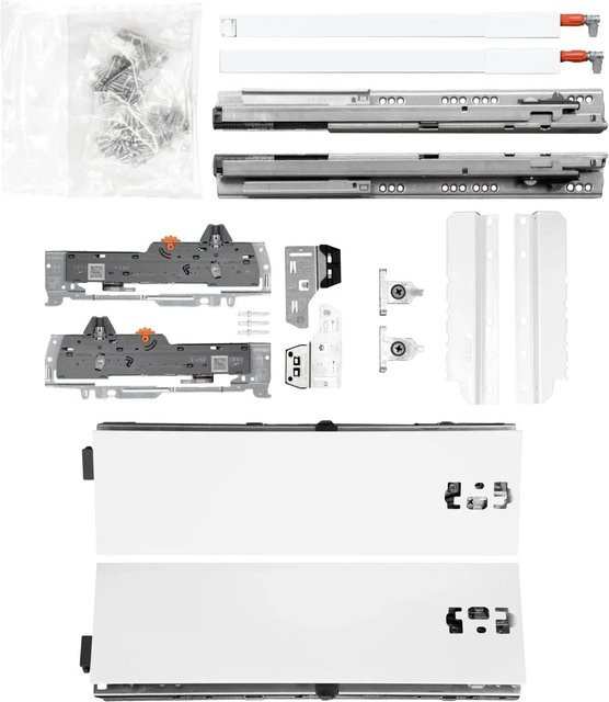 Blum Tandem Schubladenschienen Set mit Reling in Weiß, Soft-Close, Belastbarkeit 30 kg, Nennlänge 550 mm, Höhe: 11,5 cm - Bild 1