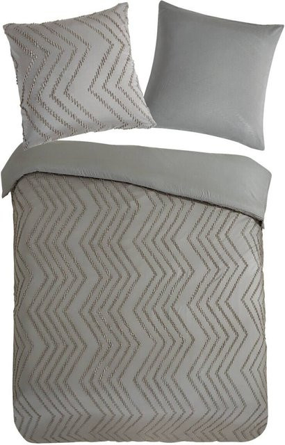 Microfaser Bettwäsche Pure Zigzag in Beige, Set aus Bettbezug und Kissenbezug aus Polyester, B/L: 135 x 200 cm und 80 x 80 cm - Bild 1
