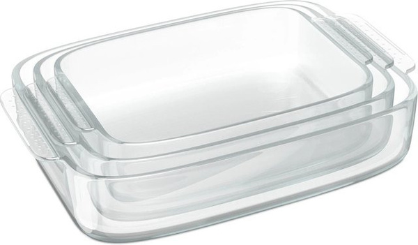 Relaxdays 3er Set Auflaufformen aus Glas in Transparent, B/T/H: 38 x 25 x 6,5 cm