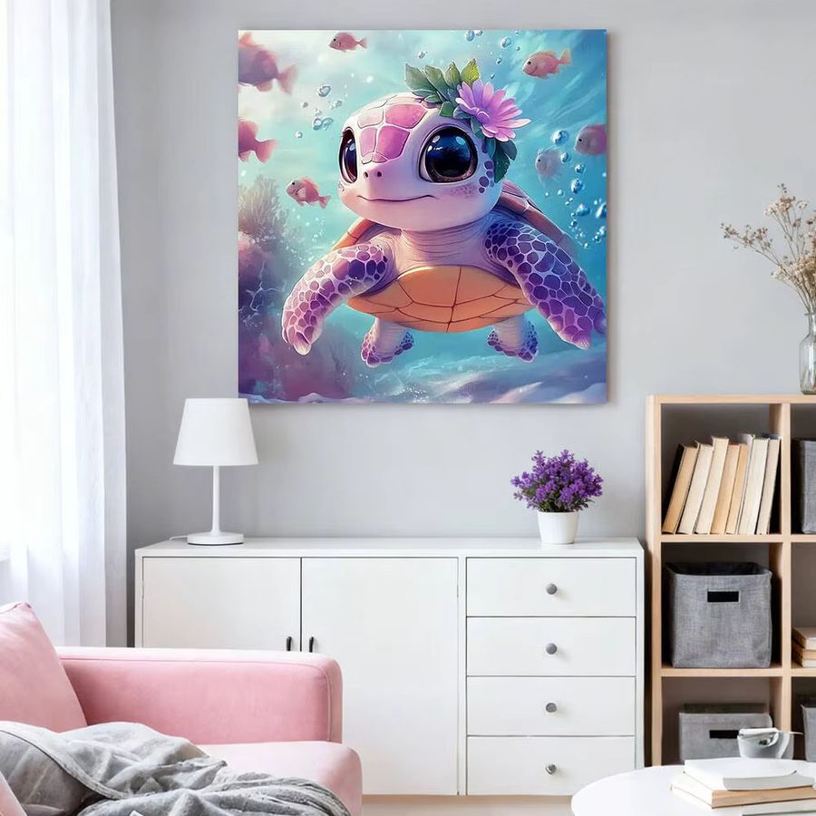 HUACAN 5D Diamantgemälde Schildkröte als Wanddekoration mit bunten runden Strasssteinen und Mosaik-Effekt - Bild 2