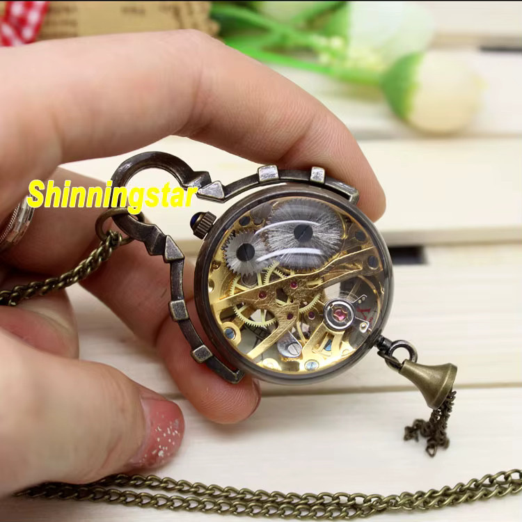 Taschenuhr-Halskette, Messing, mechanisch, Handaufzug, rund, Unisex - Bild 4