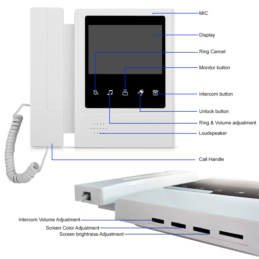 Anjielosmart Video-Intercom-System mit 4,3 Zoll LCD-Display, 2-Wege-Kommunikation, RFID-Kartenfunktion und Metall-Türklingel inklusive Schloss in Weiß - Bild 3