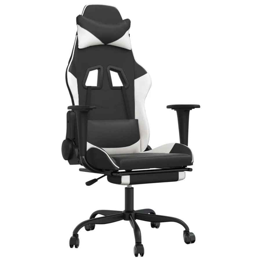 vidaXL Gaming-Stuhl Modell 1 in Schwarz und Weiß aus Kunstleder mit Massagefunktion und Fußstütze - Bild 2