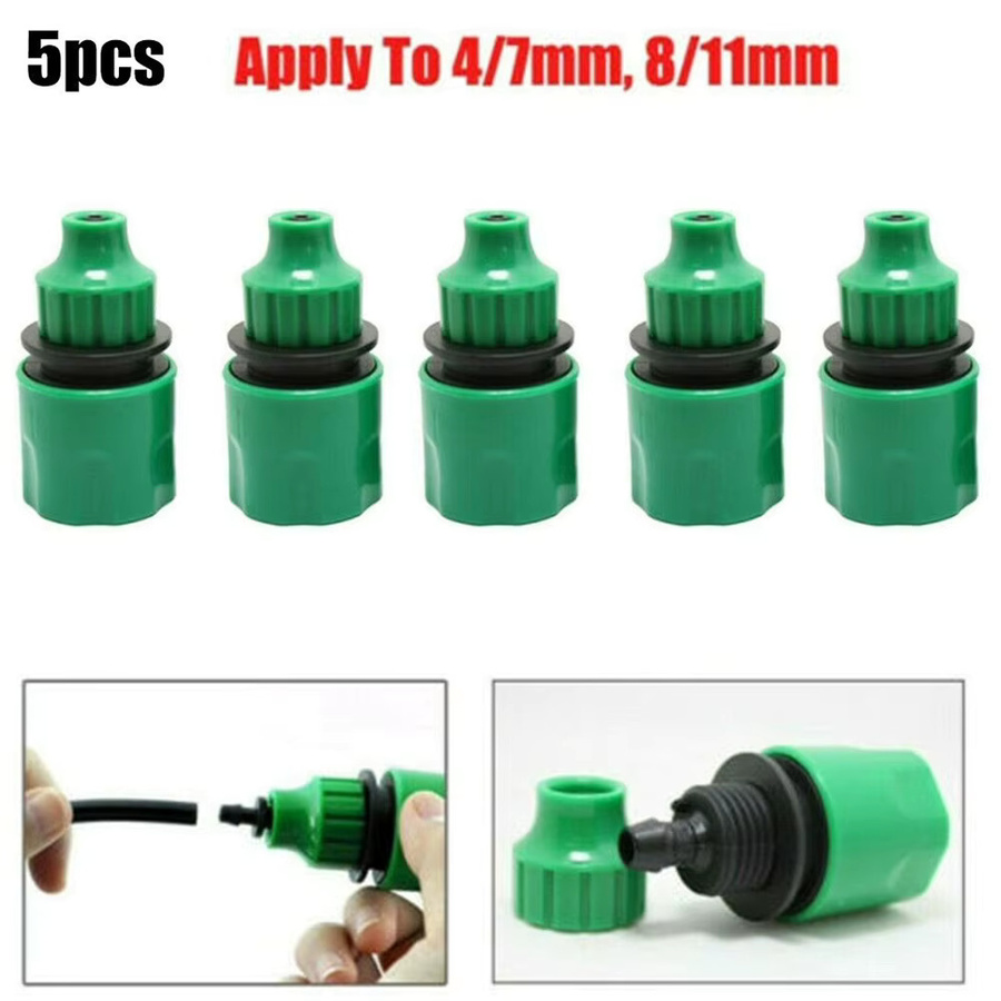 5er Set Kunststoff Garten Wasser Schlauch Schnell Anschluss Adapter für Micro Bewässerung in Grün (4/7mm und 8/11mm) - Bild 2