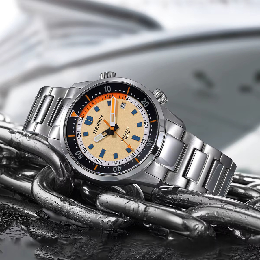 BERNY Taucheruhr, Automatik, Edelstahl, Saphirglas, 20 ATM, Herren - Bild 4