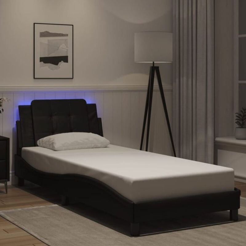 Vidaxl Polsterbett Zadar in Schwarz mit LED aus Kunstleder, Metall und Holz, B/T: 90 x 190 cm - Bild 1