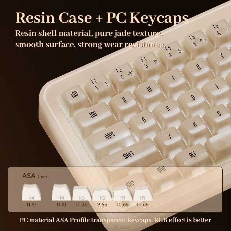 Akko YU01 Mechanische Tastatur mit 65 % Layout, RGB-Hintergrundbeleuchtung, Hot-Swap und transparenten PC-Tastenkappen, Wireless Bluetooth 5.0, 2.4G und USB-C, Weiß/Transparent - Bild 2