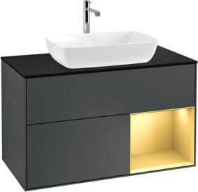 V&B Waschtischunterschrank Finion 100 mit Wandbeleuchtung in Schwarz lackiert, Breite: 100 cm, Höhe: 50,1 cm, Tiefe: 50,1 cm - Bild 1