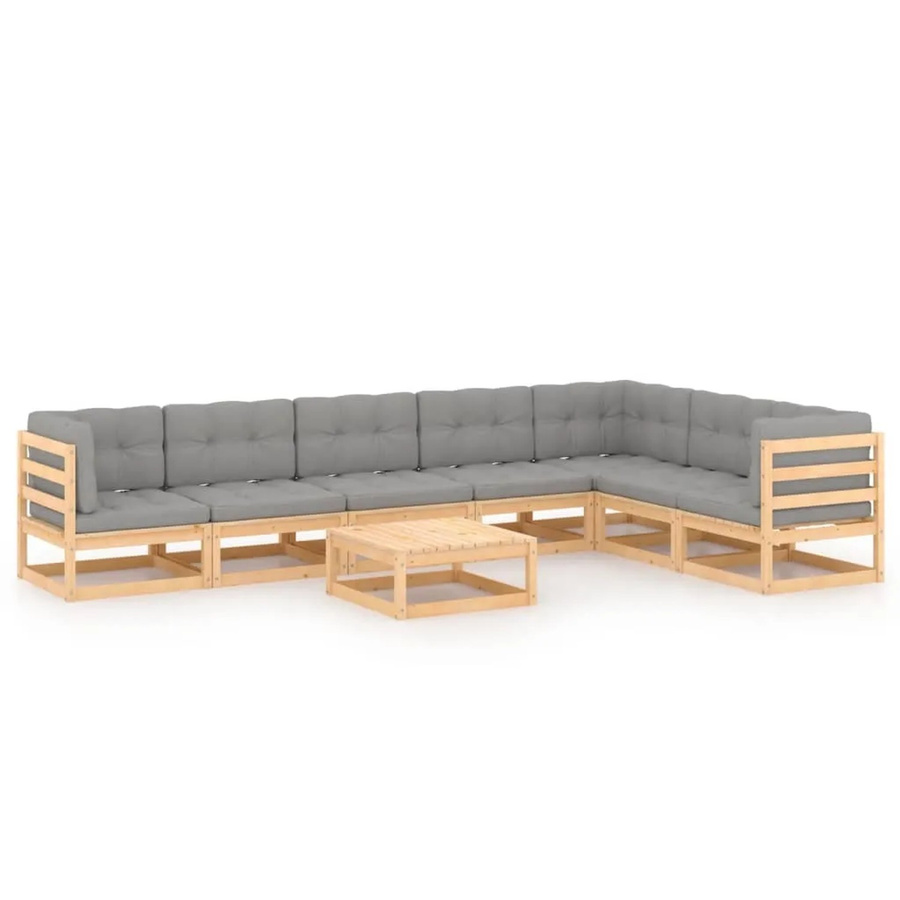 vidaXL 8-tlg Garten-Lounge-Set aus massivem Kiefernholz in U-Form mit grauen Kissen - Bild 2