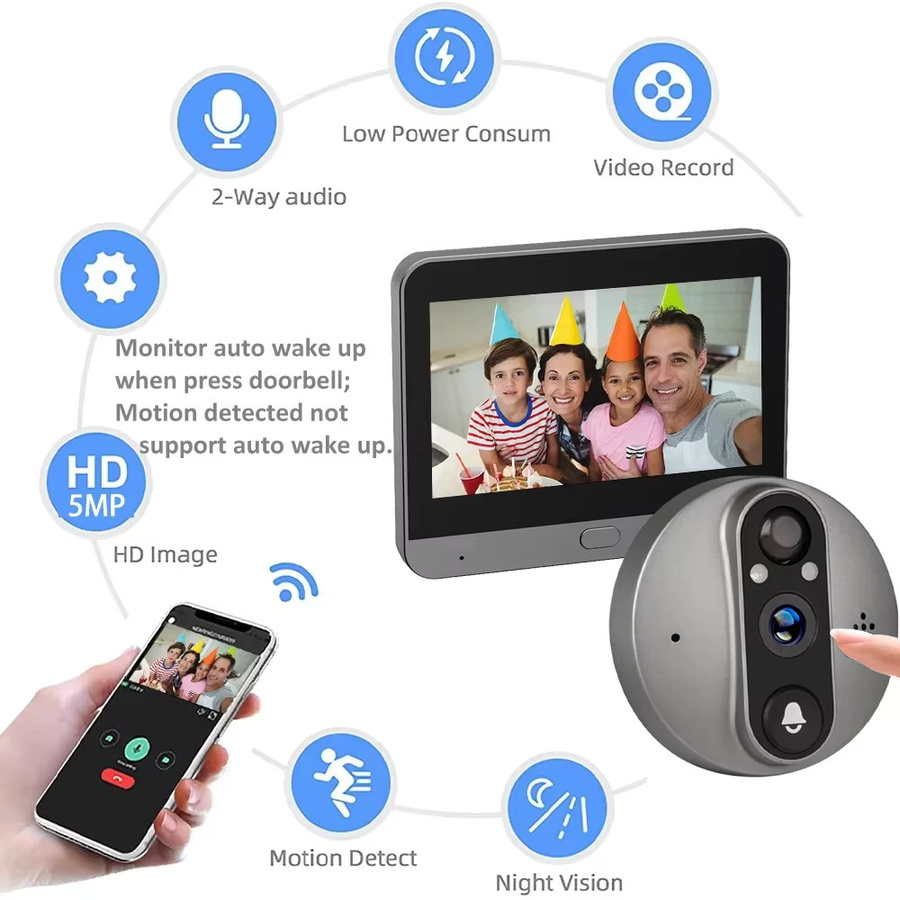 Tuya SmartLife Drahtlose Video Türklingel mit 5MP Kamera und 4,3 Zoll Display in Silber - Bild 5
