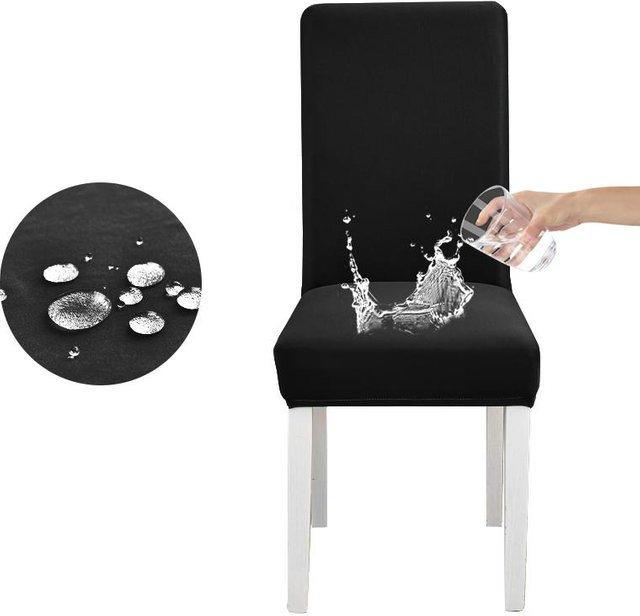 Coolazy Wasserdichter und elastischer Stuhlbezug für Esszimmer und Küche, schmutzabweisend, Schwarz - Bild 1