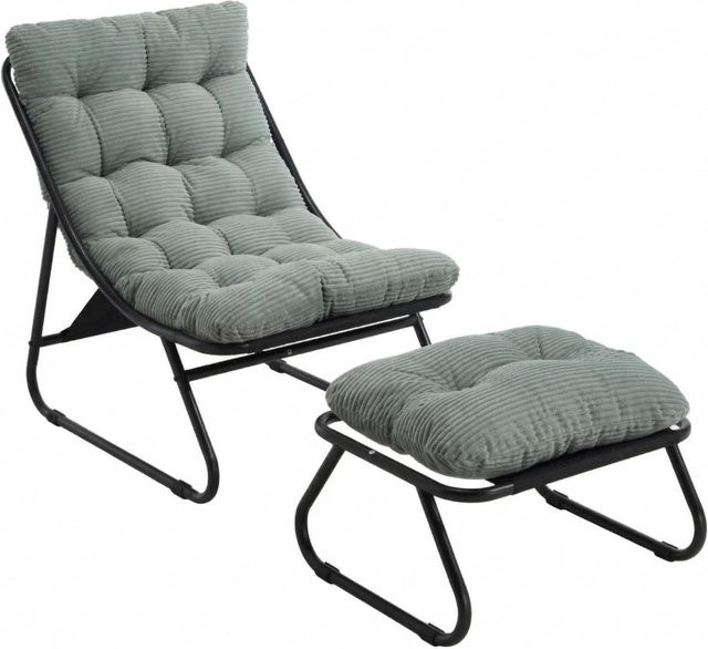 Modern Outdoor-Lounge-Sessel mit Hocker und Polsterkissen in Hellgrün mit Stahlrahmen und Sling-Gewebe - Bild 1