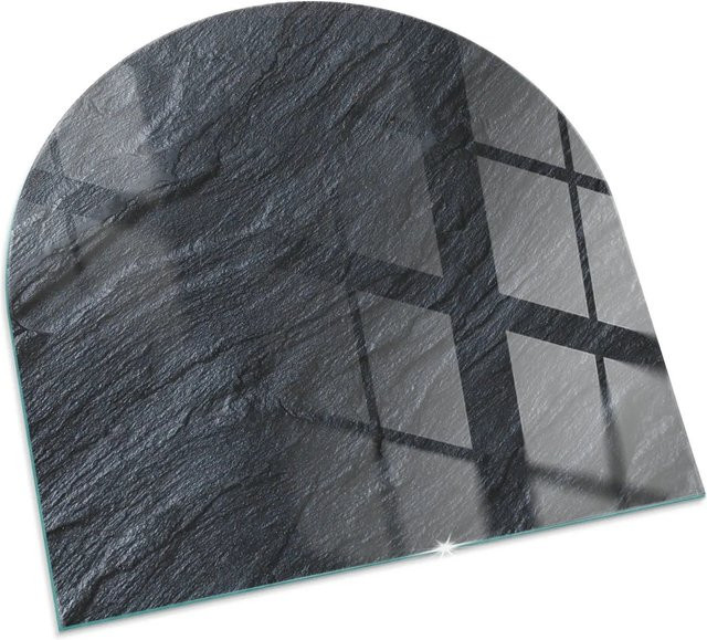 Tulup Kamin Glasplatte mit Steinoberflächenstruktur in Schwarz, Halbkreis, B: 100 cm x T: 100 cm - Bild 1