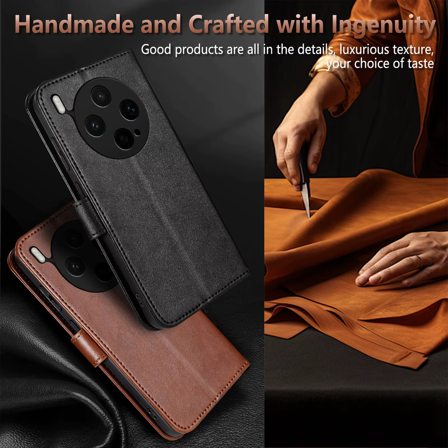 EUCAGR Business Wallet Magnetische Handyhülle aus weichem TPU und PU-Leder für VIVO X300S, X300 Ultra und X300 Pro in Pink und Braun - Bild 3
