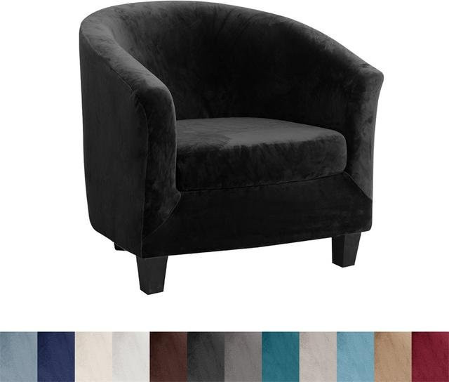 Stretch-Sesselbezug aus Samt mit Kissenbezug in Schwarz für Sessel und Sofas - Bild 1