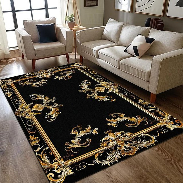 Lodestar Teppich Gold und Schwarz, Waschbarer Bereichsteppich aus Polyester, Rutschfest, B/T: 40 x 60 cm - Bild 1