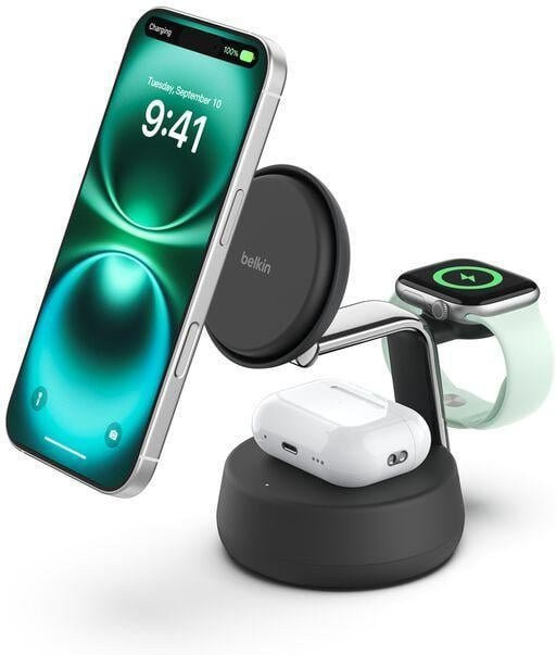 Belkin UltraCharge Pro 3-in-1 MagSafe Kabelloses Ladegerät mit Ständer Qi2 25 W Schwarz - Bild 2