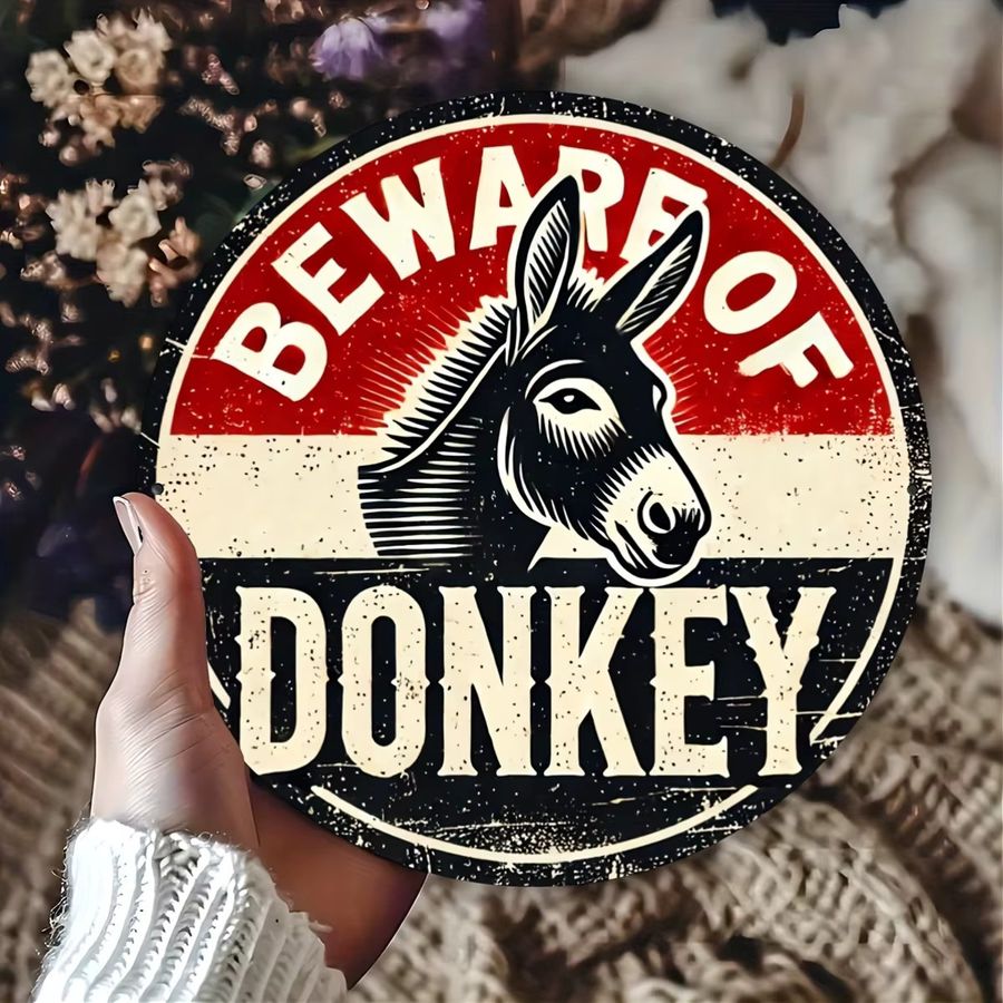Dekorativer runder Wandkranz Beware of Donkeys von Potdemiel aus Aluminium im Vintage-Stil, Durchmesser: 20 cm - Bild 3
