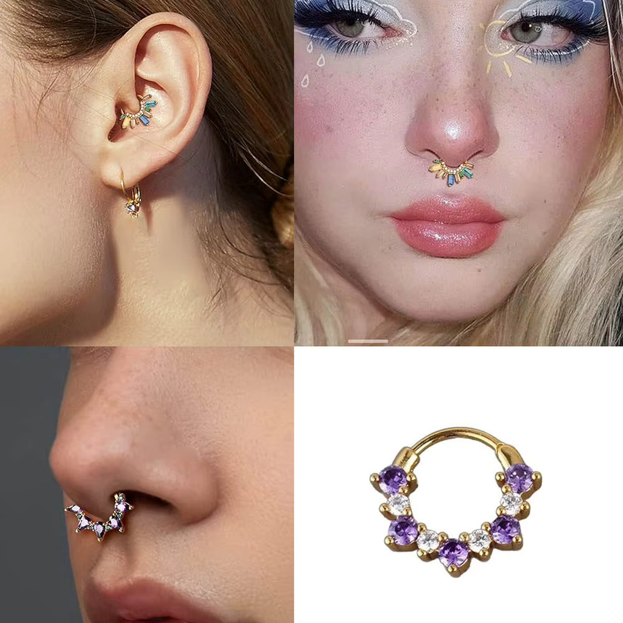 BGjingshuai Nasenring Edelstahl, Zirkonia, Gold, 10 mm, Unisex - Bild 2