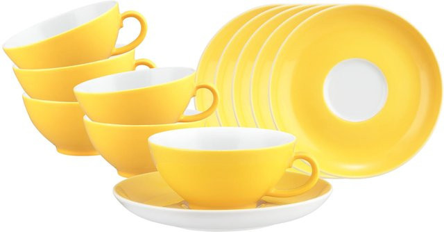 Seltmann Weiden Teetassen mit Untertassen Liberty Pure Colors Gelb 6er Set 140 ml - Bild 1