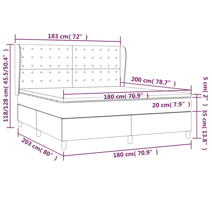 vidaXL Boxspringbett mit Matratze Dunkelgrau Samt B/T/H: 180 x 200 x 128 cm - Bild 4