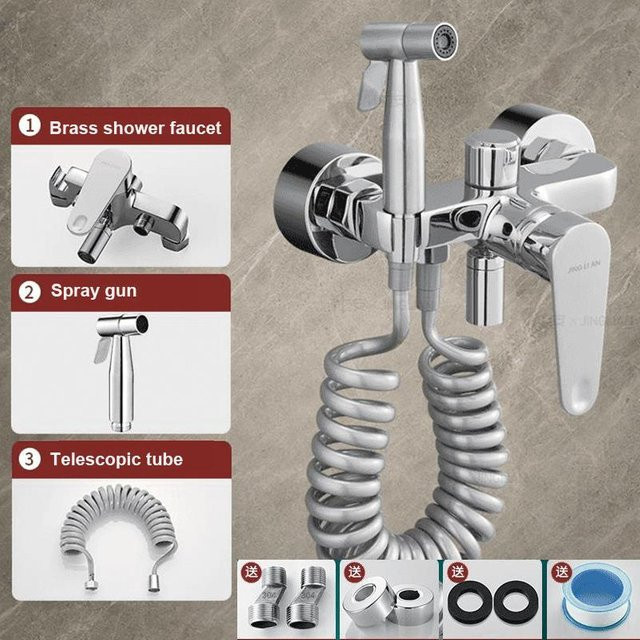 Binchi Outdoor Product Duscharmatur aus Messing Wandmontiert mit Doppel-Auslauf in Grau und Silber - Bild 1