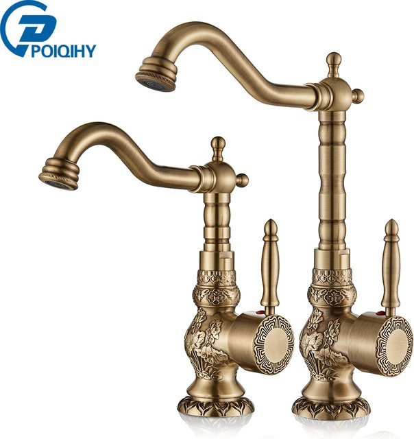 Poiqihy Waschbecken Wasserhahn aus Messing in gebürstetem Messing mit Einhandmischer und schwenkbarem Auslauf - Bild 1