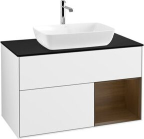 V&B Waschtischunterschrank Finion 100 in Weiß mit Walnuss-Regal, lackiert, B/T/H: 100 x 50,1 x 50,1 cm - Bild 1