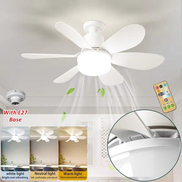 LINYILIGHT Deckenventilator mit integrierter LED-Lampe in Weiß, ferngesteuert, 3-farbig dimmbar, geräuschlos mit 6 Flügeln und niedrigem Profil für Schlafzimmer und Büro - Bild 1