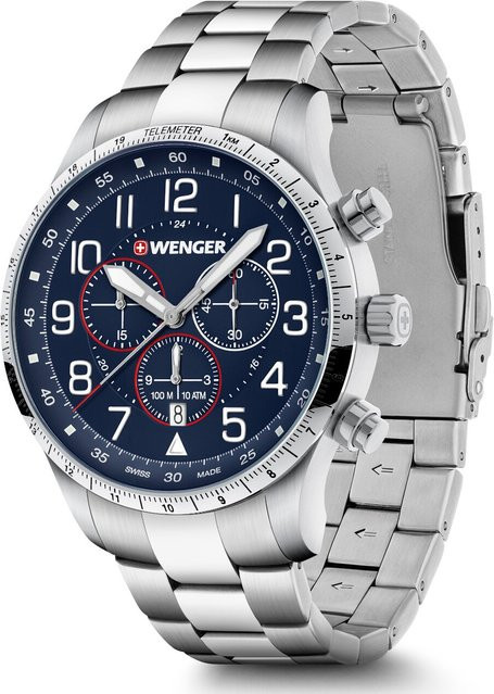 Wenger Chronograph Herrenuhr, Edelstahl, Quarz, 44 mm, Blau, 10 ATM - Bild 1