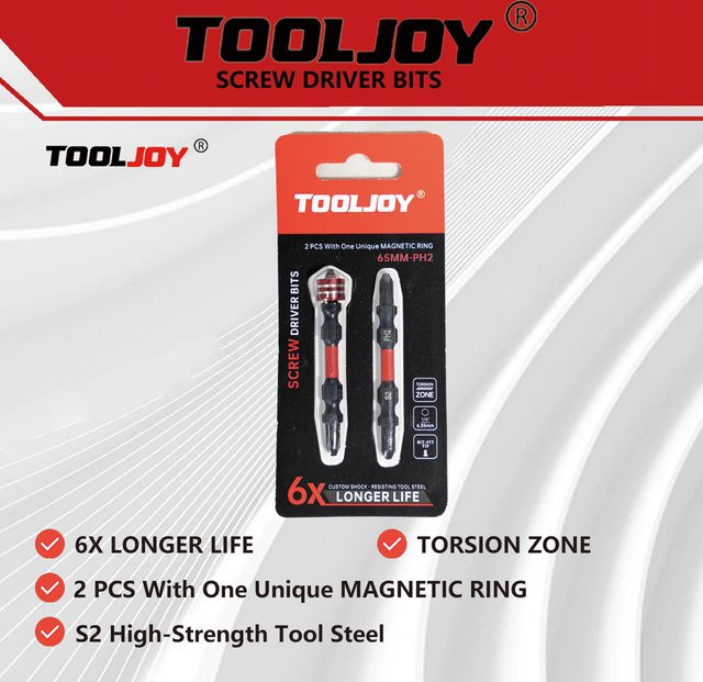 TOOLJOY Kreuzschlitz-Schlagkopf S2 PH2 mit 65mm und 100mm Länge, stark magnetisch und hochhart mit Magnetring - Bild 1