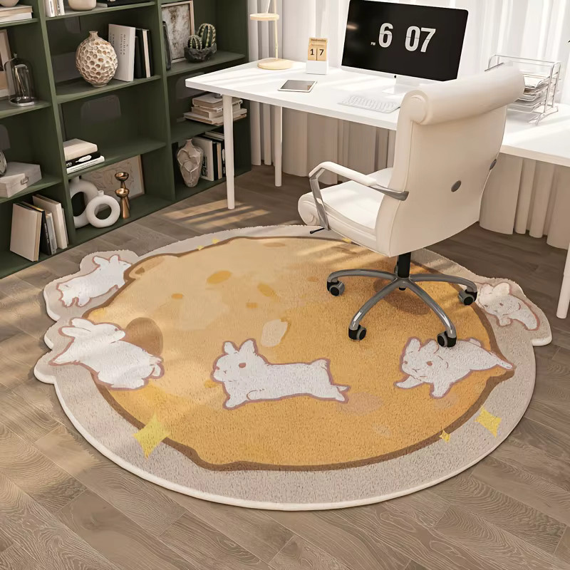 VIKAMA Kunstfell-Teppich mit Kaninchenfell-Muster, runder und rutschfester Flausch-Teppich für Wohnzimmer und Schlafzimmer, Durchmesser: 60 cm - Bild 3