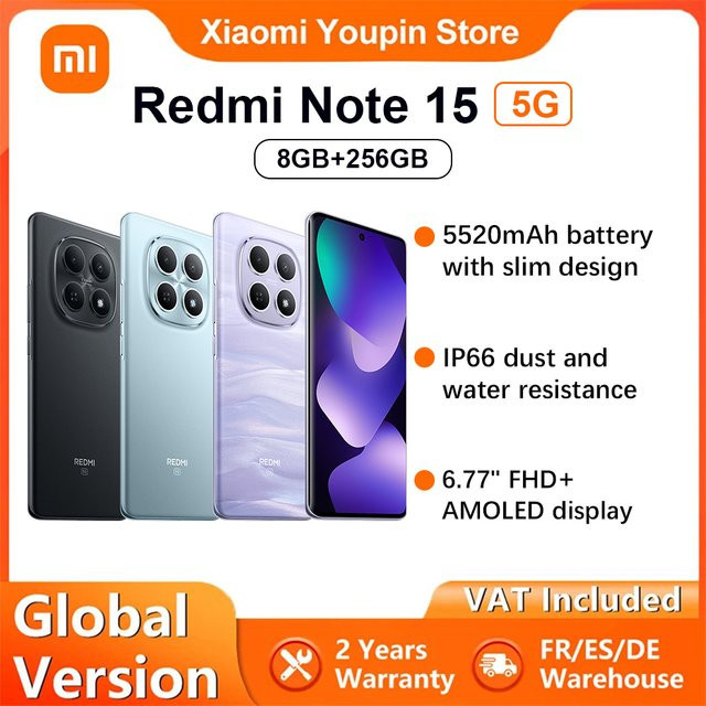 Xiaomi Redmi Note 15 5G Smartphone Globale Version in Schwarz mit 6,77 Zoll Display, Snapdragon 6 Gen 3, 108MP Kamera und 5520mAh Akku - Bild 1