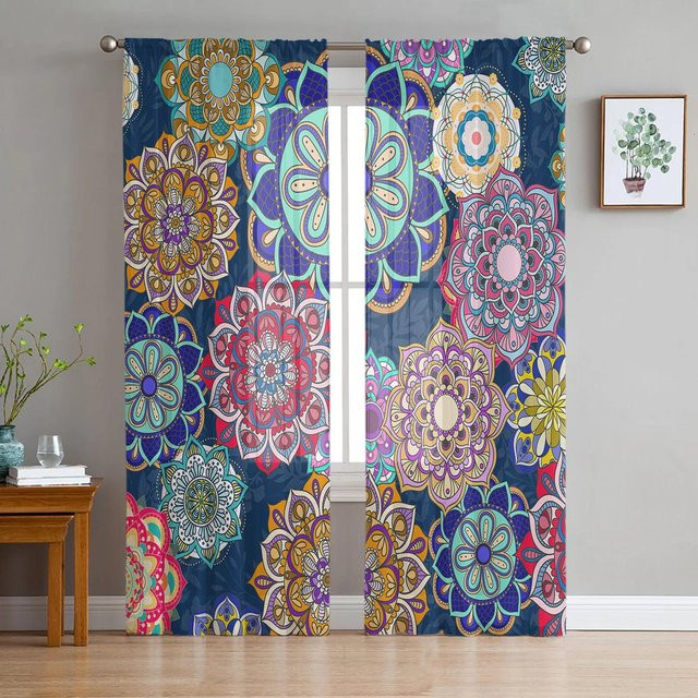 Yiran Furniture Mandala Vorhang im Boho-Stil aus transparentem Organza-Tüll, Farbe: Multicolour, Breite: 135 cm, Höhe: 115 cm - Bild 1