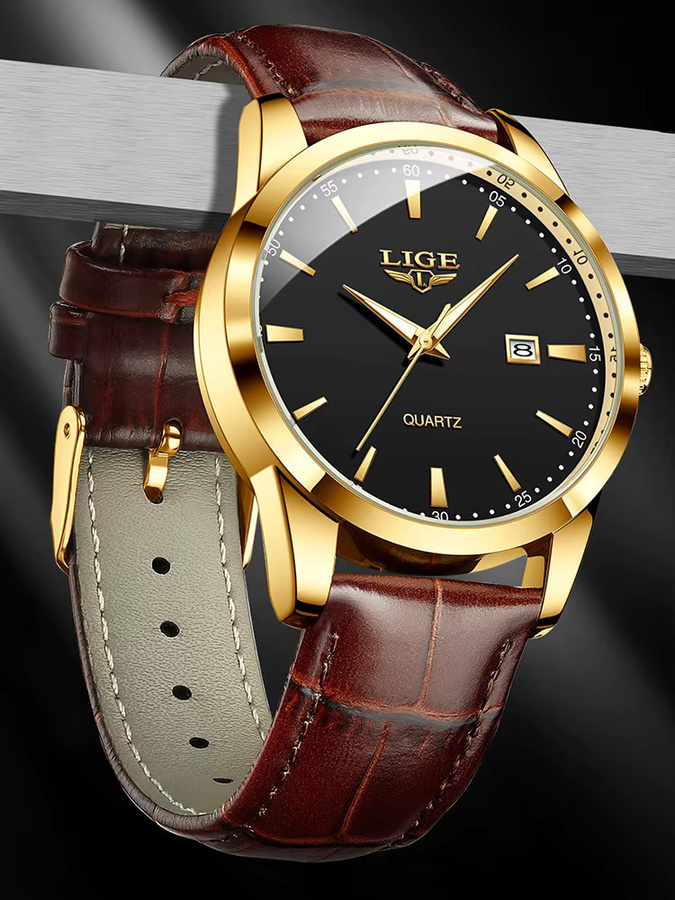 LIGE Chronograph, Quarz, Leder, Schwarz, Herren - Bild 7