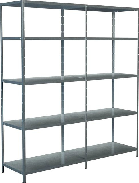 SCHULTE REGALWELT Steckregal-Set mit Anbauregal aus verzinktem Metall, silberfarben, Höhe: 200 cm, Breite: 180 cm, Tiefe: 50 cm - Bild 1