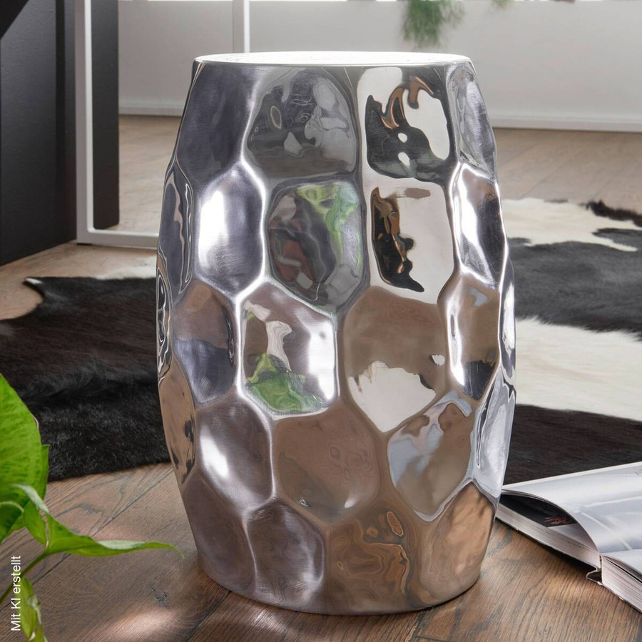 Wohnling Beistelltisch aus Aluminium in Silber, rund und glänzend, B/T/H: 30 x 30 x 47 cm - Bild 2