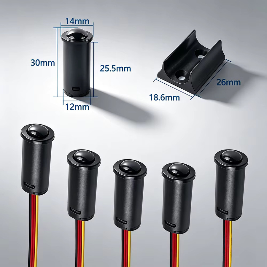 Eingebauter PIR-Bewegungssensor-Schalter in Schwarz mit 5m Erfassungsreichweite und IP44 Schutzklasse für Treppen, Küche oder Flur (5V/12V/24V DC) - Bild 3