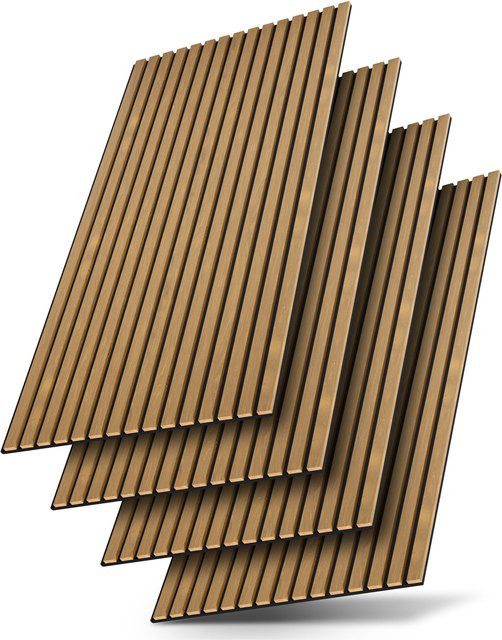 Juskys Wandpaneele Akustik 4er Set aus Holzfurnier in Eiche Natur Dunkel, B: 60 cm, H: 120 cm - Bild 1