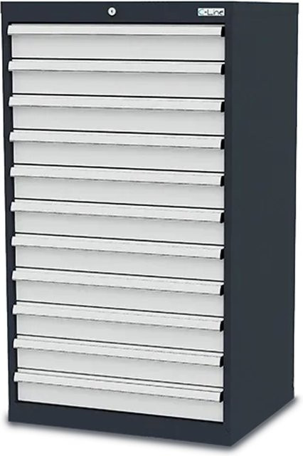 Simplaflex Schubladenschrank aus Stahlblech mit 11 Schubladen, Grau, B/T/H: 70 x 57,5 x 122 cm - Bild 1