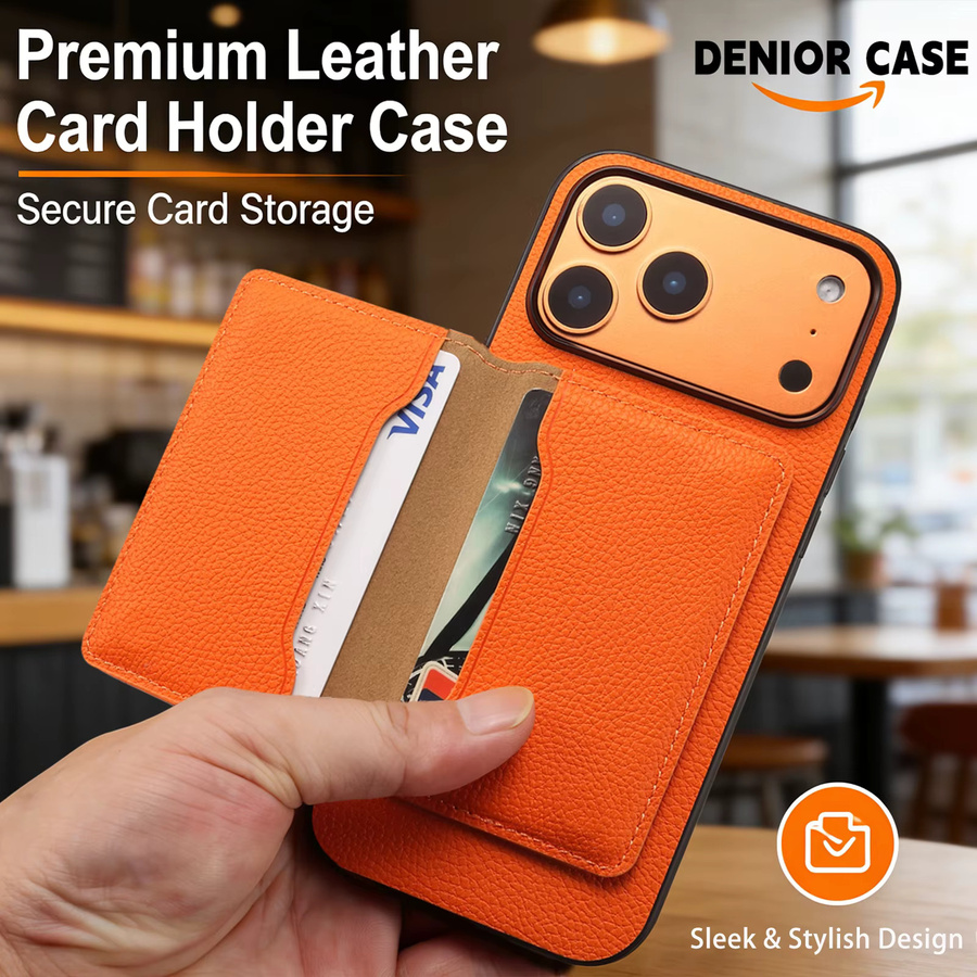 Denior Handyhülle für iPhone 17/16/15/14/13/12 Pro Max mit Litschi-Muster aus PU-Leder in Orange, magnetisch und abnehmbar, kompatibel mit kabellosem Laden - Bild 3