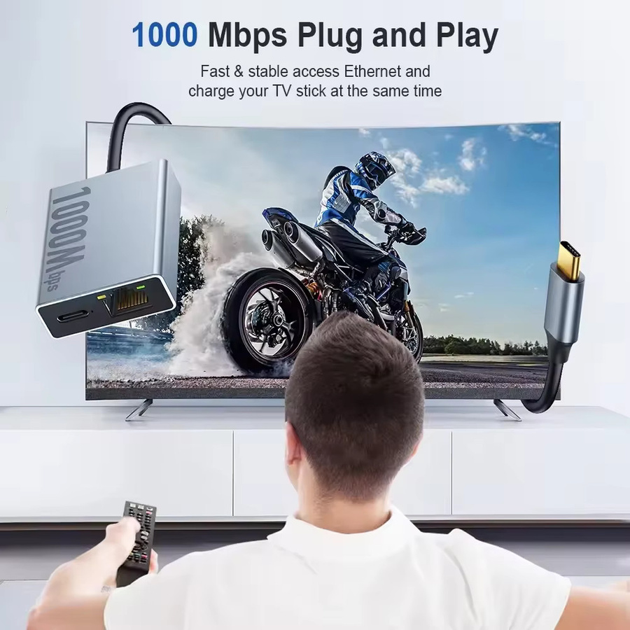 Electop USB-C zu Ethernet Adapter mit 1000Mbps für Chromecast mit Google TV, Typ-C zu RJ45 Netzwerkkarte für Laptop und Tablet - Bild 4