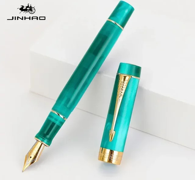 JINHAO Füllfederhalter PK 9019 aus Kunstharz mit goldenem Clip in Weiß-Türkis - Bild 1