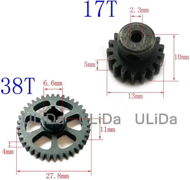 WLtoys Hauptgetriebe 38T / Motor Ritzel, Metall, 1:18, Ersatzteile - Bild 1