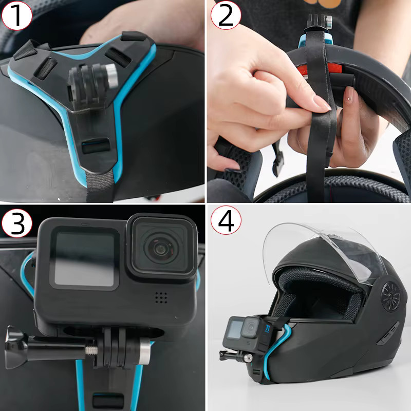 Motorrad Helm Kinn Halterung für GoPro Hero, DJI Osmo Action und Insta360 Action Kameras in Blau - Bild 5