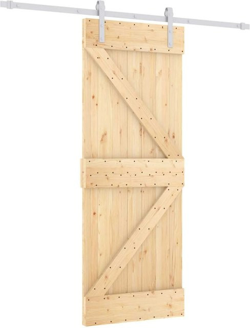 vidaXL Schiebetür aus massivem Kiefernholz in Natur und Weiß, B/H: 80 x 210 cm - Bild 1