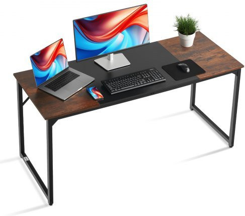 VEVOR Computer Schreibtisch für Home Office und Gaming, moderner Arbeitstisch mit Metallrahmen, Farbe: Braun und Schwarz, B: 160 cm, T: 60 cm, H: 75 cm - Bild 1